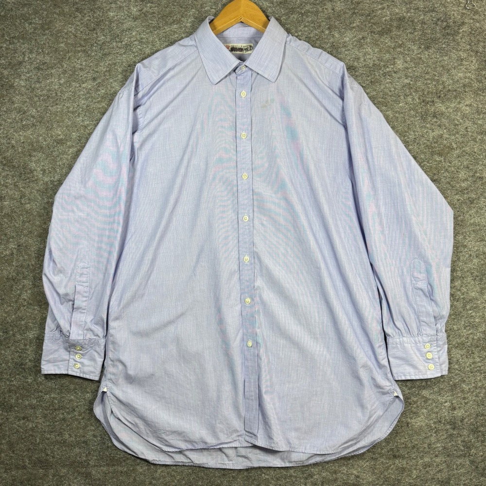 Turnbull & Asser Button Down Shirt Mens 17.5 44cm Blue Cotton Made in England